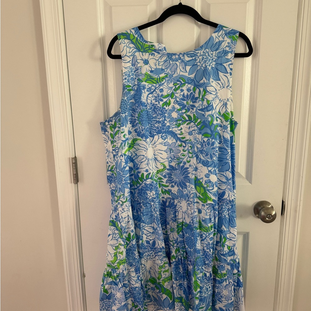 Floral Blue and Green Sleeveless Dress